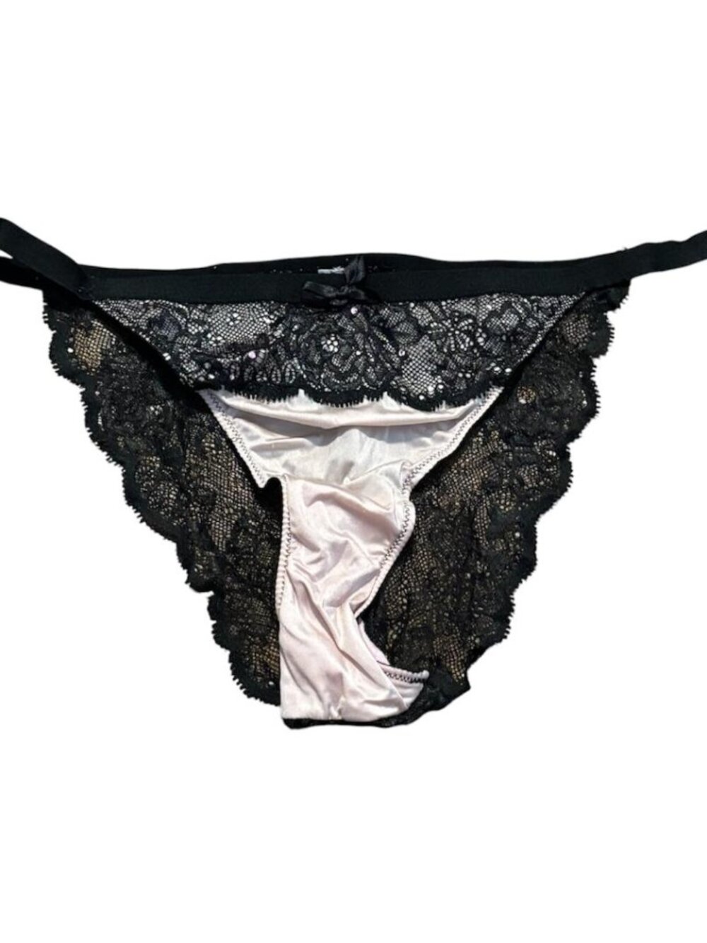 2011 Victoria's Secret Scallop Black Lace & Satin Lingerie Under Garment Large